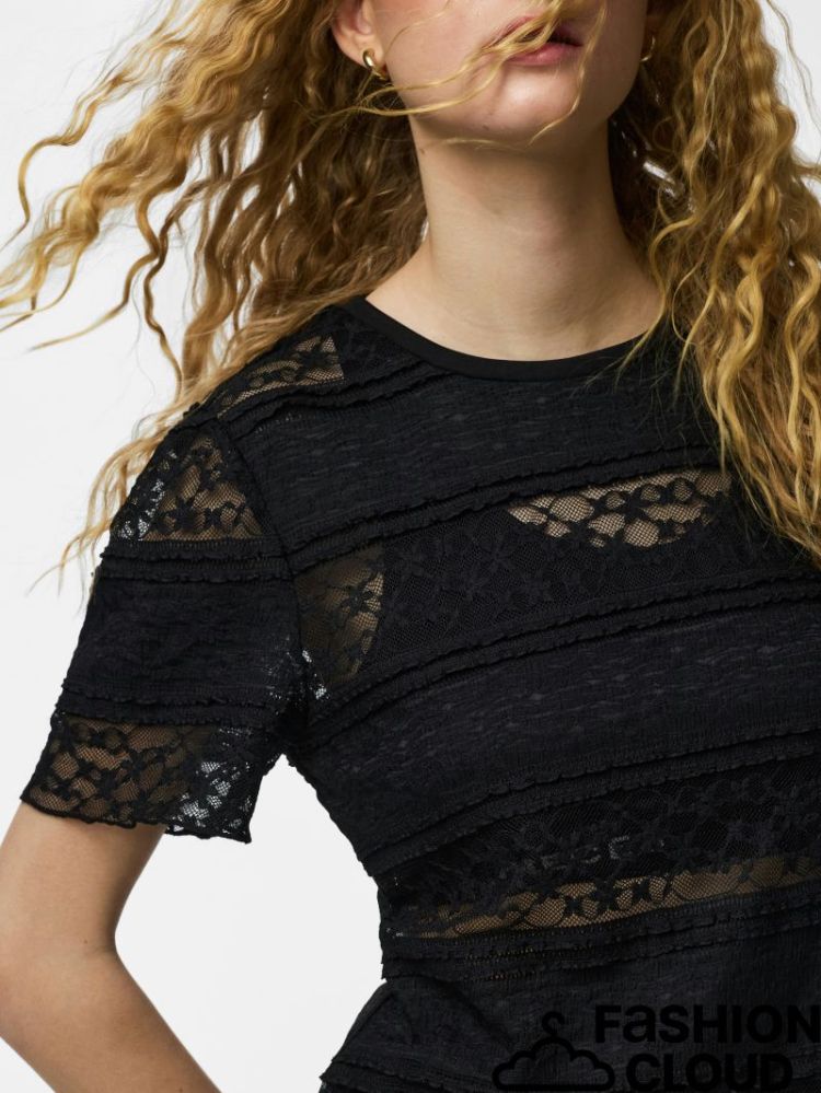PCMIRO SS LACE TOP JRS D2D PP  179276 Black
