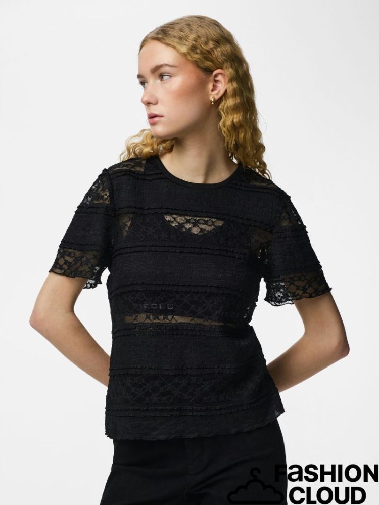 PCMIRO SS LACE TOP JRS D2D PP  179276 Black