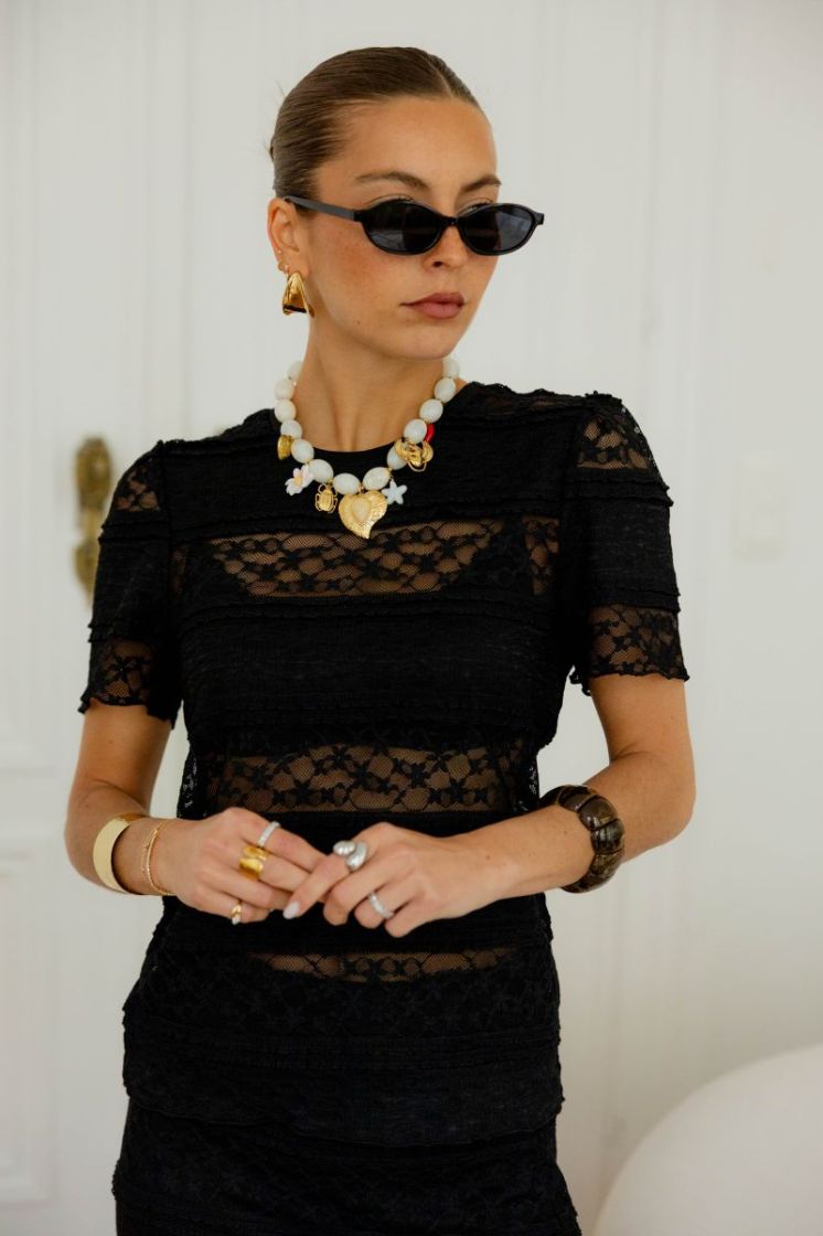 PCMIRO SS LACE TOP JRS D2D PP  179276 Black