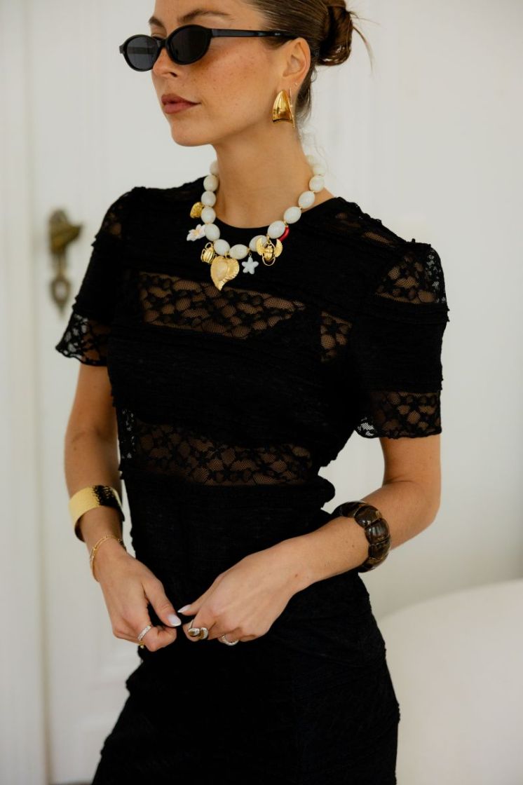 PCMIRO SS LACE TOP JRS D2D PP  179276 Black