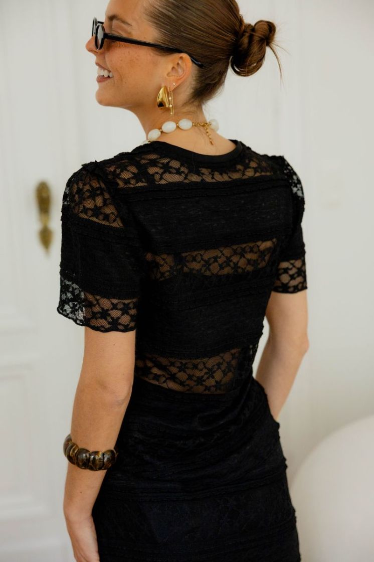 PCMIRO SS LACE TOP JRS D2D PP  179276 Black
