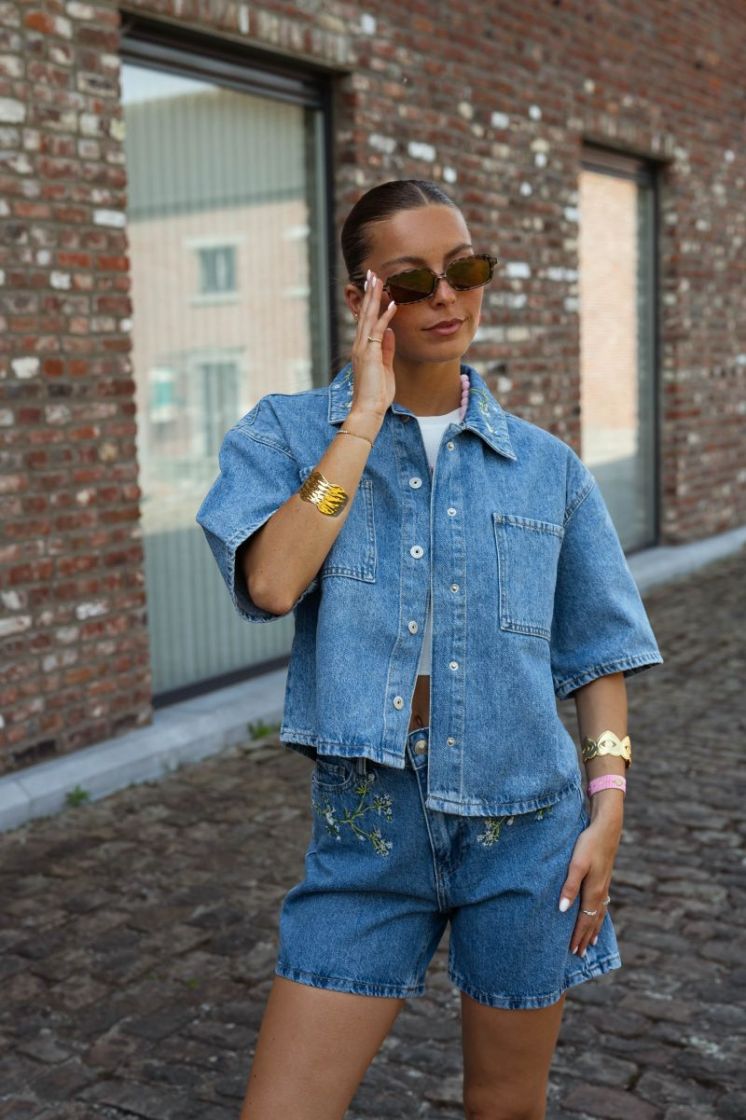 PCSKY HW EMBROIDERY DENIM SHOR 184420003 Mediu