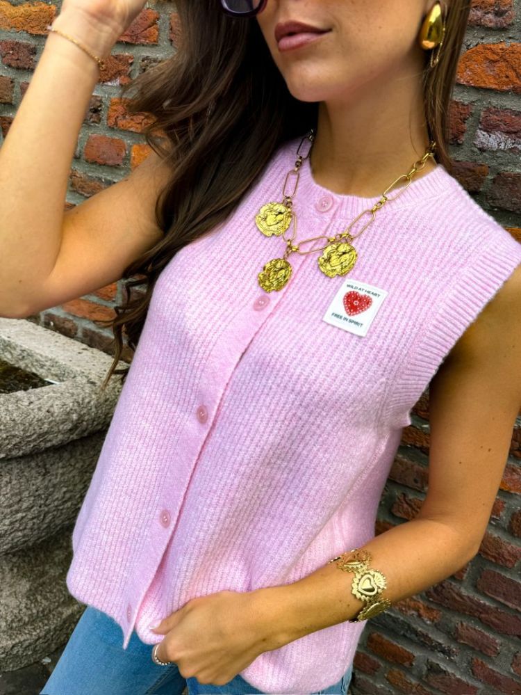 PCSILLY SL PATCH KNIT VEST BC 220712001 Rosea