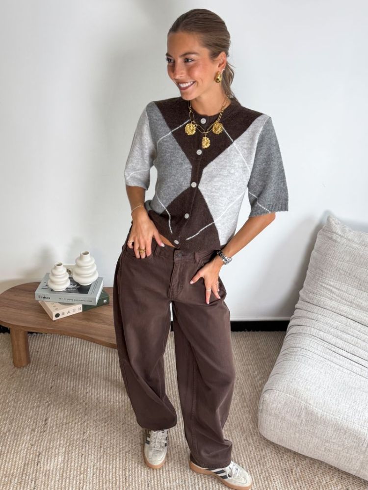 PCSALLY SS KNIT CHECK CARDIGAN 302664002 Hot F
