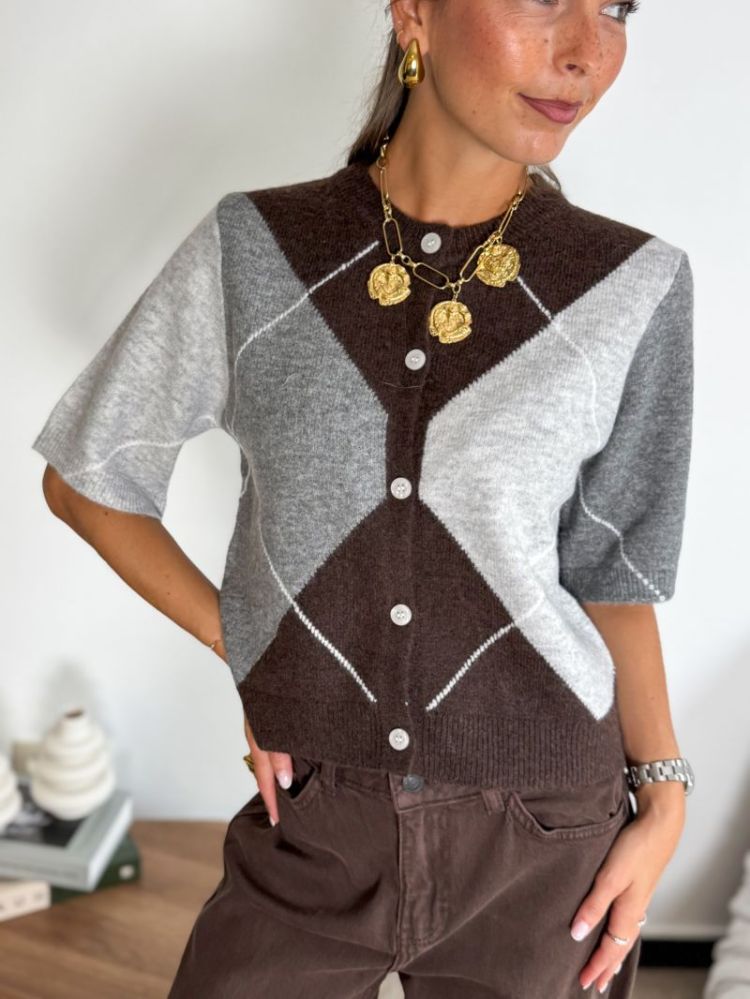 PCSALLY SS KNIT CHECK CARDIGAN 302664002 Hot F
