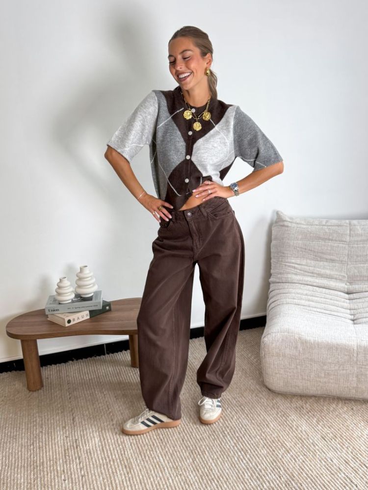 PCSALLY SS KNIT CHECK CARDIGAN 302664002 Hot F
