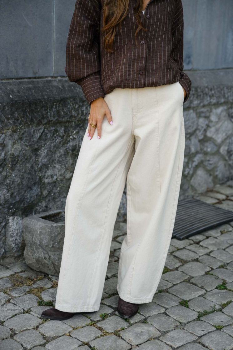 PCATALIE HW BARREL PANTS DNM B 292559 Greige