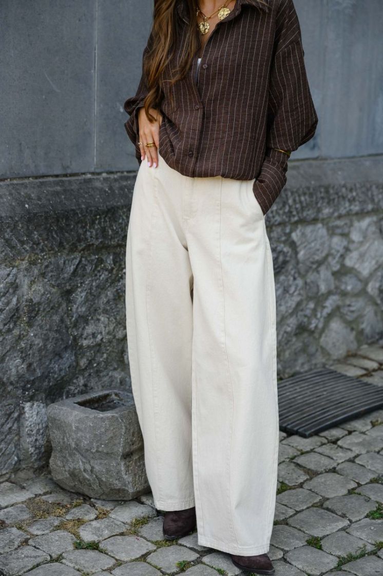 PCATALIE HW BARREL PANTS DNM B 292559 Greige