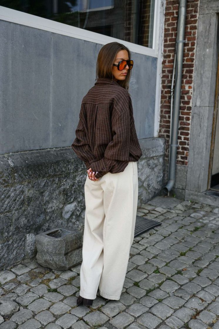 PCATALIE HW BARREL PANTS DNM B 292559 Greige