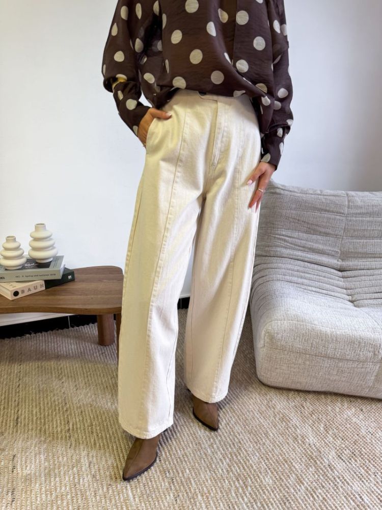 PCATALIE HW BARREL PANTS DNM B 292559 Greige