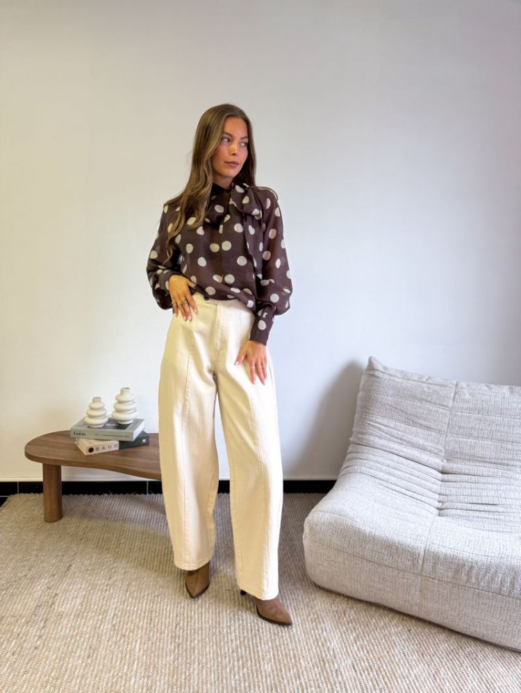 PCATALIE HW BARREL PANTS DNM B 292559 Greige