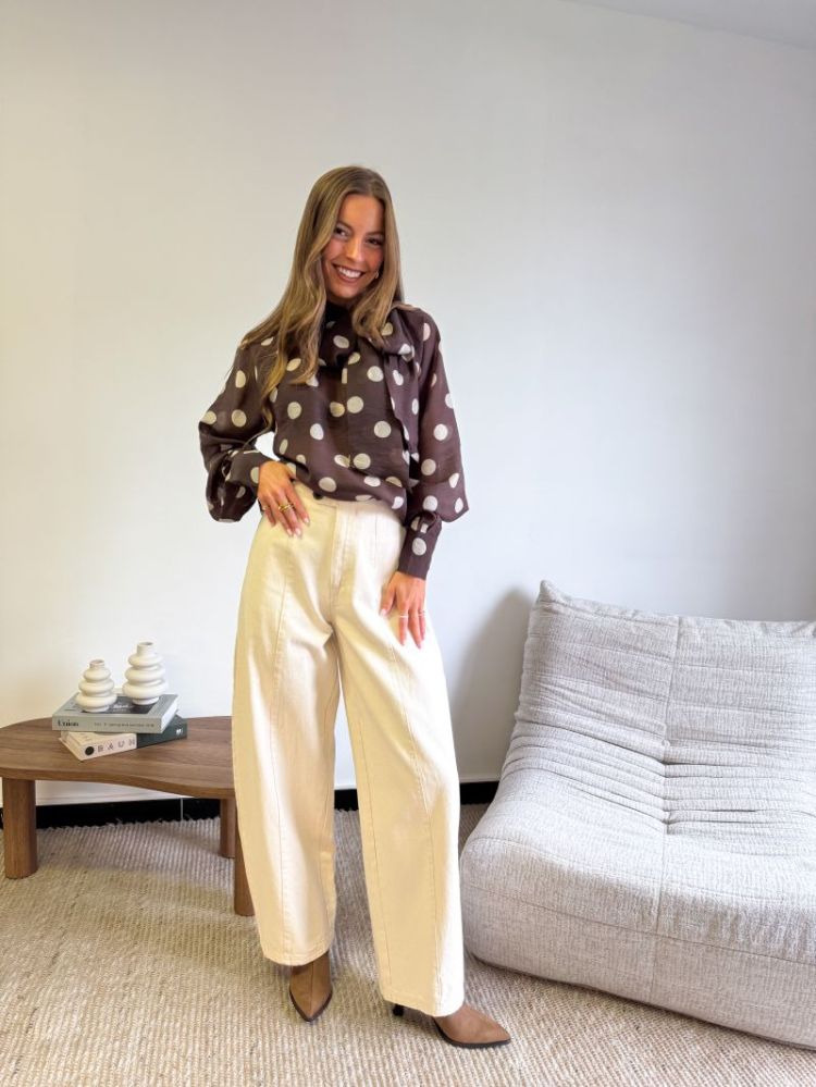 PCATALIE HW BARREL PANTS DNM B 292559 Greige