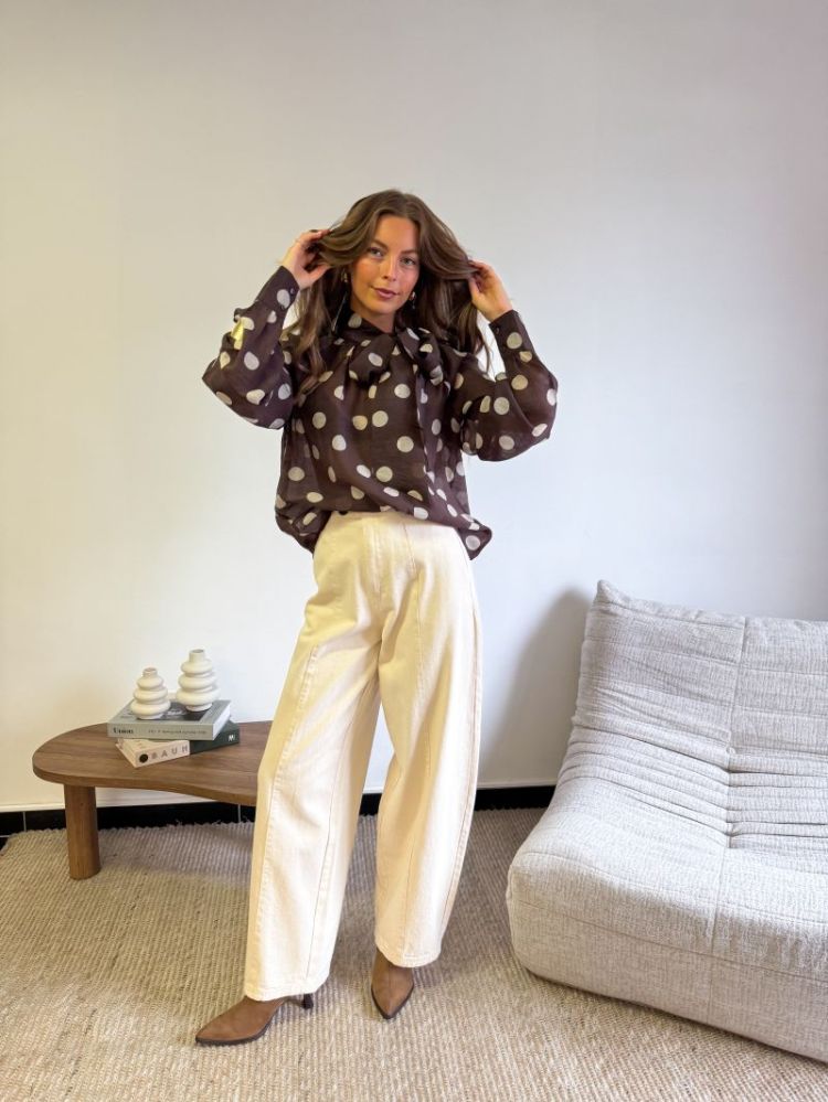 PCATALIE HW BARREL PANTS DNM B 292559 Greige