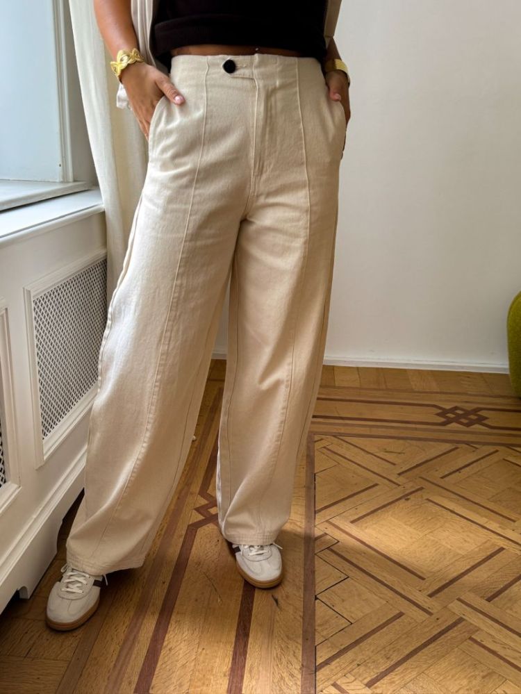PCATALIE HW BARREL PANTS DNM B 292559 Greige