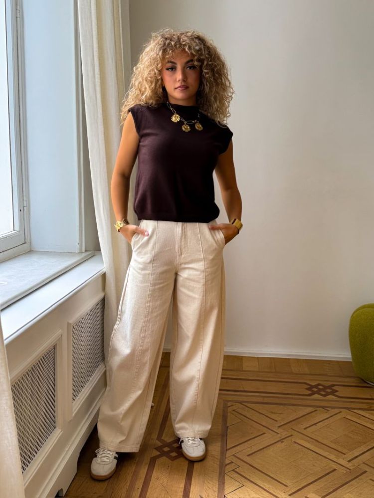 PCATALIE HW BARREL PANTS DNM B 292559 Greige