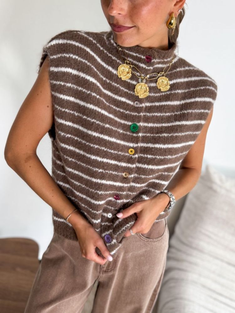PCASIRA SL BUTTON KNIT VEST BC 305045002 Coffe