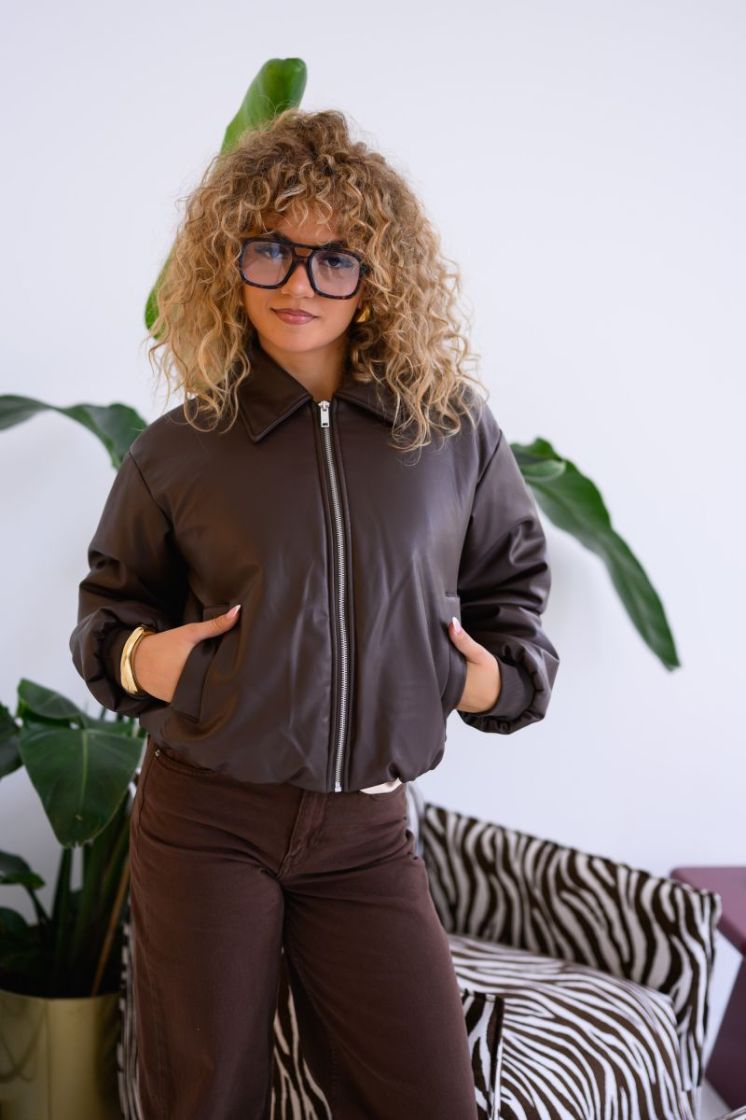 PCLARA PADDED COATED BOMBER JA 302664 Hot Fudg