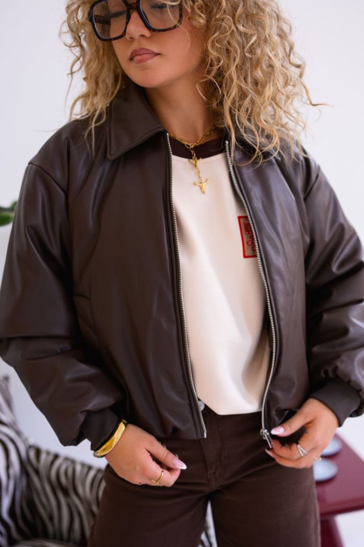 PCLARA PADDED COATED BOMBER JA 302664 Hot Fudg