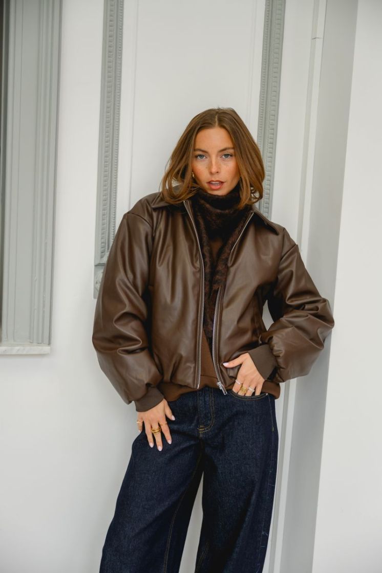 PCLARA PADDED COATED BOMBER JA 302664 Hot Fudg