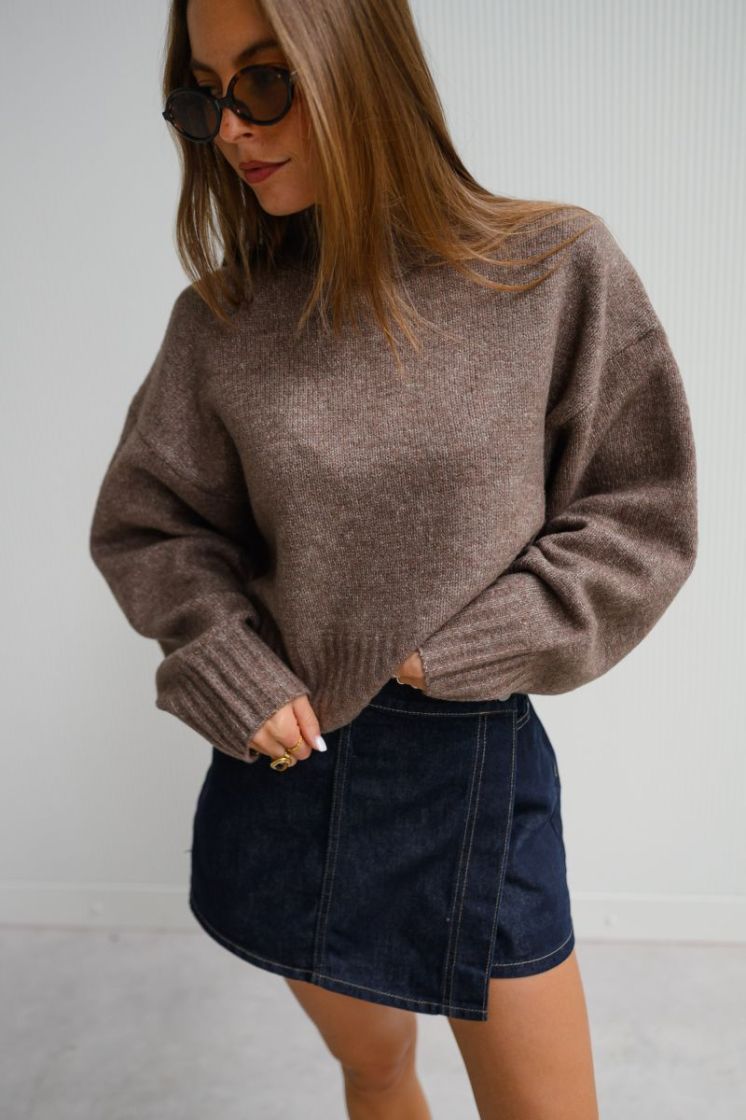 PCAICO LS SHORT HIGH NECK KNIT 305045001 Coffe