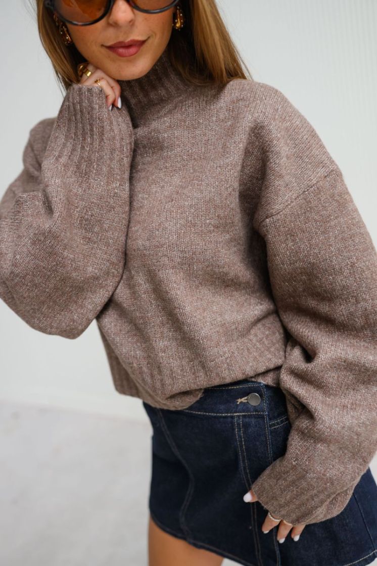 PCAICO LS SHORT HIGH NECK KNIT 305045001 Coffe