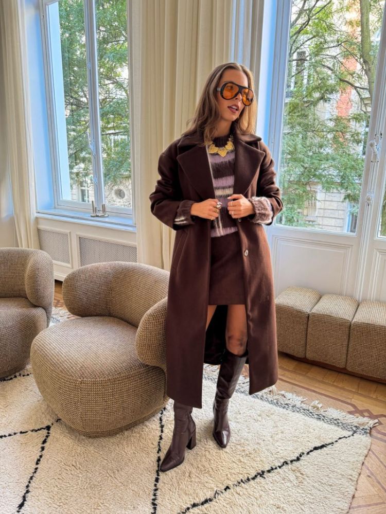 PCAMY LONG COAT BC 302664 Hot Fudg