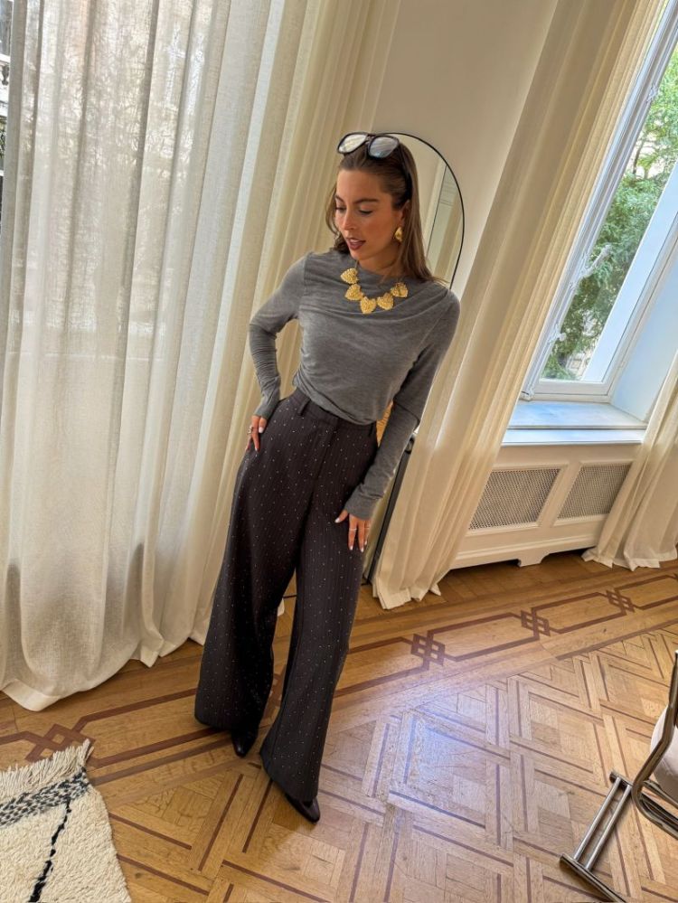 PCFALKA PINSTRIPE HW PANTS W.  182420001 Aspha